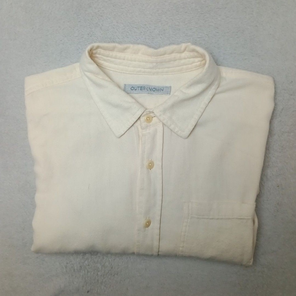 Outerknown Shirt Mens M Beige Button Up Flannel Collared Long Sleeve Pocket